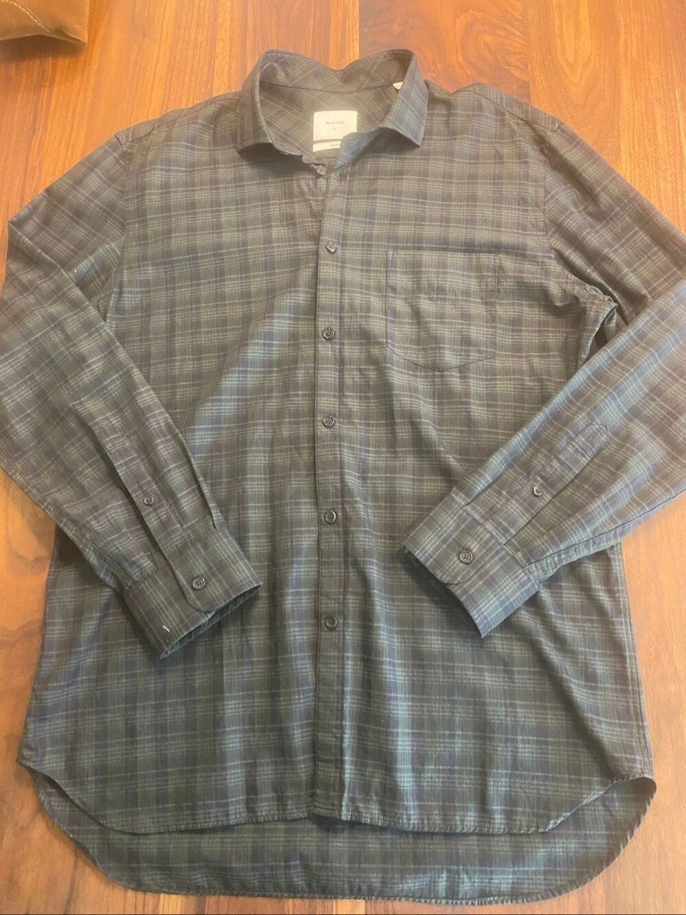 Billy Reid Men’s Dark Green Plaid Long-Sleeve Standard Button-Down Shirt Large